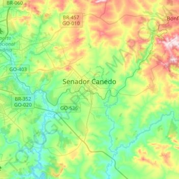 Топографическая карта Senador Canedo, высота, рельеф