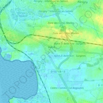 Топографическая карта Aytré, высота, рельеф