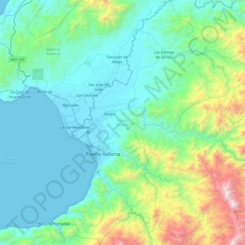 Топографическая карта Puerto Vallarta, высота, рельеф