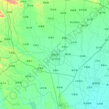 Топографическая карта Dengzhou City, высота, рельеф