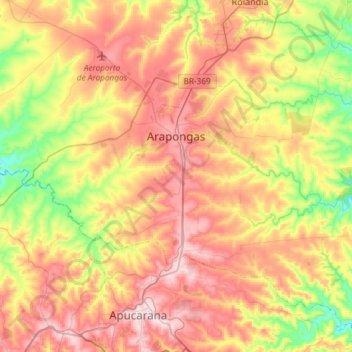 Топографическая карта Arapongas, высота, рельеф