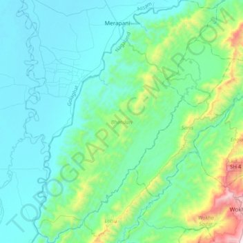 Топографическая карта Bhandari, высота, рельеф
