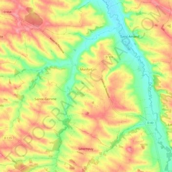 Топографическая карта Monfort, высота, рельеф