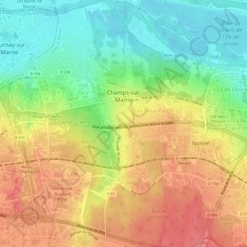 Топографическая карта Champs-sur-Marne, высота, рельеф