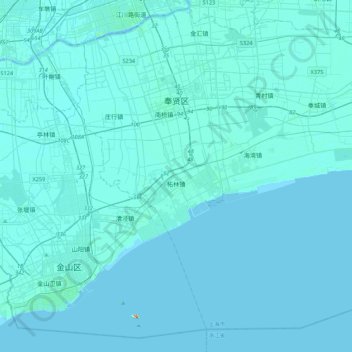Топографическая карта 奉贤区, высота, рельеф