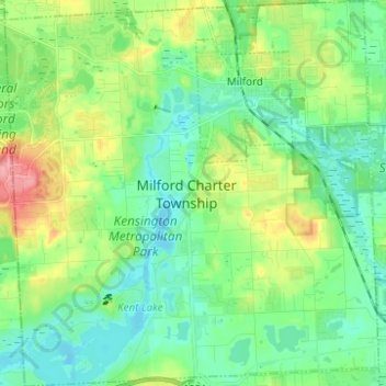 Топографическая карта Milford Charter Township, высота, рельеф