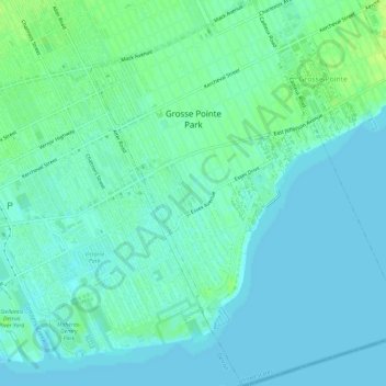 Топографическая карта Grosse Pointe Park, высота, рельеф