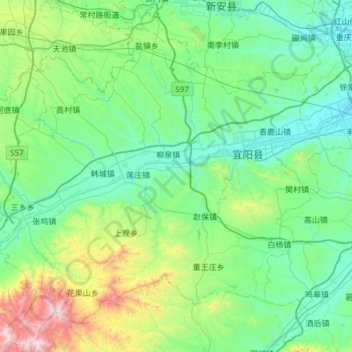 Топографическая карта 宜阳县, высота, рельеф