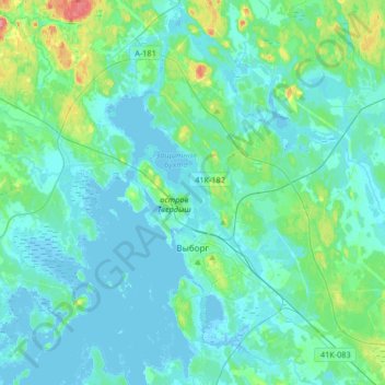 Топографическая карта город Выборг, высота, рельеф