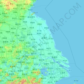 Топографическая карта Цзянсу, высота, рельеф