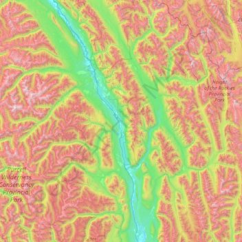 Топографическая карта Area F (Columbia Lake/Windermere Lake), высота, рельеф