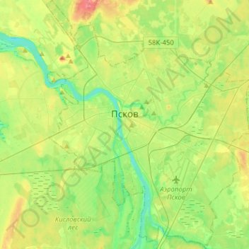 Топографическая карта Псков, высота, рельеф