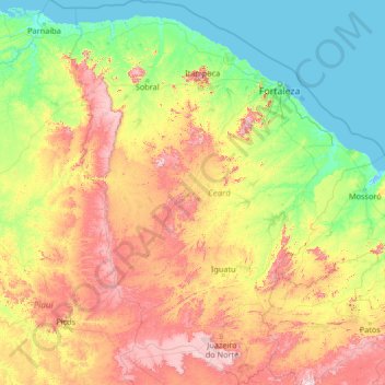 Топографическая карта Ceará, высота, рельеф