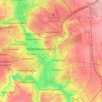 Топографическая карта Подольский район, высота, рельеф