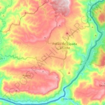 Топографическая карта Freixo de Espada à Cinta, высота, рельеф