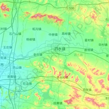 Топографическая карта Sishui County, высота, рельеф