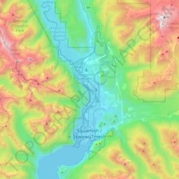 Топографическая карта Squamish, высота, рельеф