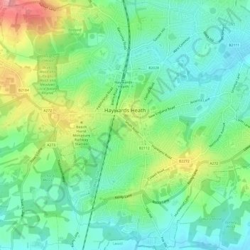 Топографическая карта Haywards Heath, высота, рельеф