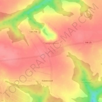 Топографическая карта Смородино, высота, рельеф