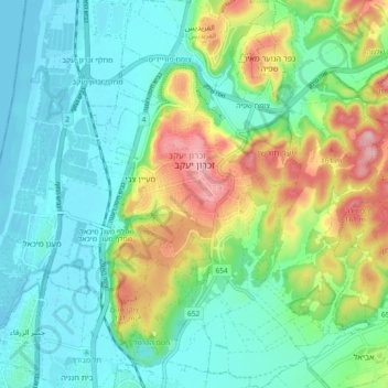 Топографическая карта Zikhron Yaakov, высота, рельеф