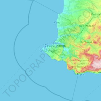 Топографическая карта Севастополь, высота, рельеф