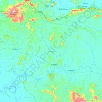 Топографическая карта Sanggau, высота, рельеф