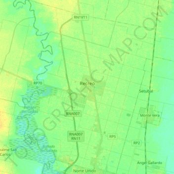 Топографическая карта Municipio de Recreo, высота, рельеф