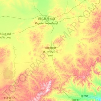 Топографическая карта 浩勒图高勒镇, высота, рельеф