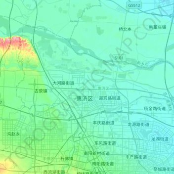 Топографическая карта 惠济区, высота, рельеф