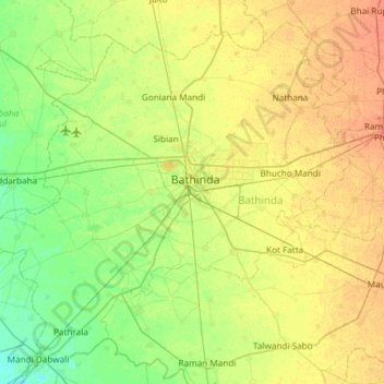 Топографическая карта Bathinda Tahsil, высота, рельеф