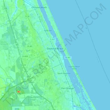Топографическая карта Daytona Beach, высота, рельеф