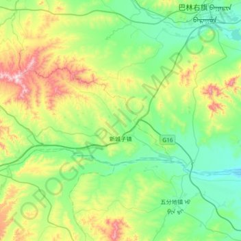 Топографическая карта 新城子镇, высота, рельеф