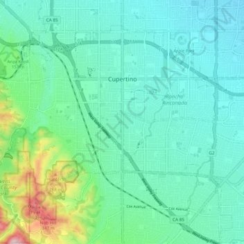 Топографическая карта Cupertino, высота, рельеф