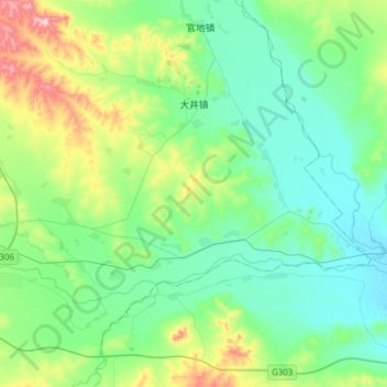Топографическая карта 大井镇, высота, рельеф