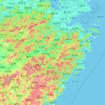 Топографическая карта 浙江省, высота, рельеф