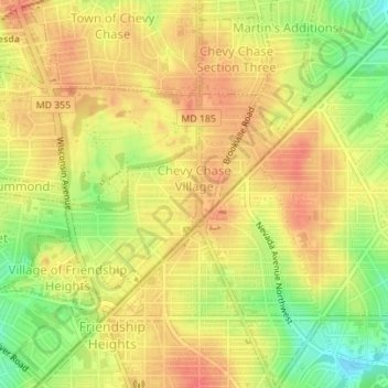 Топографическая карта Chevy Chase Village, высота, рельеф
