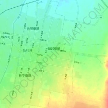 Топографическая карта Xinqi Subdistrict, высота, рельеф