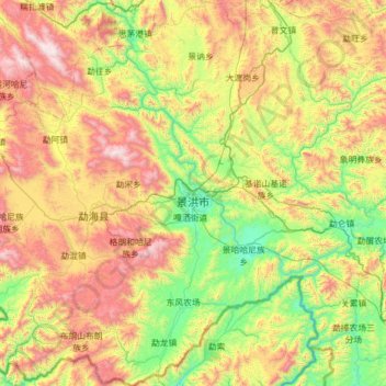 Топографическая карта Jinghong City, высота, рельеф