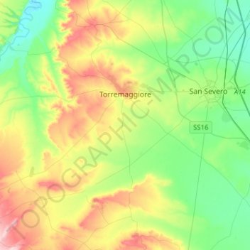 Топографическая карта Torremaggiore, высота, рельеф