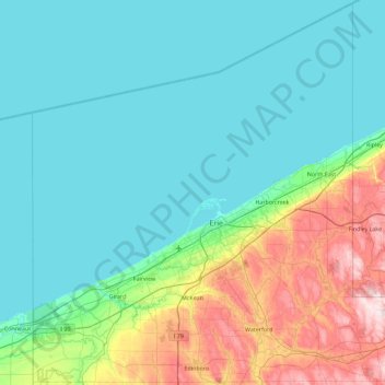 Топографическая карта Erie County, высота, рельеф