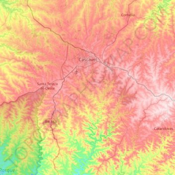 Топографическая карта Cascavel, высота, рельеф