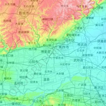 Топографическая карта 焦作市, высота, рельеф