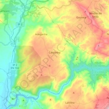 Топографическая карта Adeganha e Cardanha, высота, рельеф