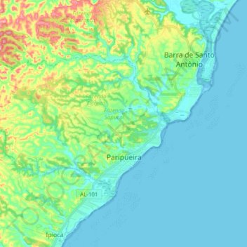 Топографическая карта Paripueira, высота, рельеф
