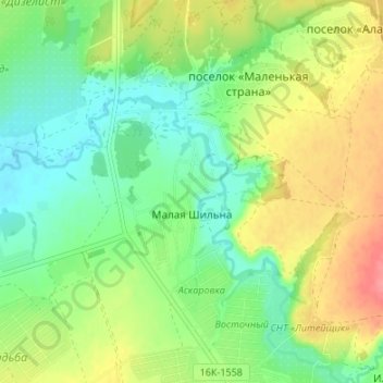 Топографическая карта Малая Шильна, высота, рельеф