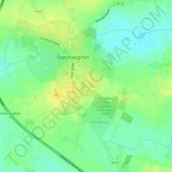 Топографическая карта Dunshaughlin, высота, рельеф