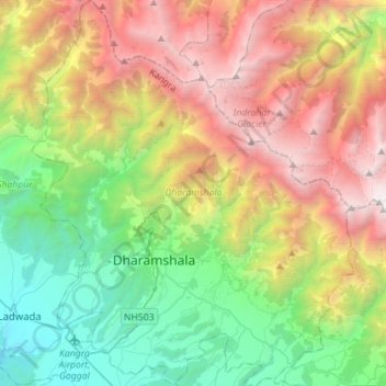 Топографическая карта Dharmsala, высота, рельеф