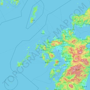 Топографическая карта Нагасаки, высота, рельеф