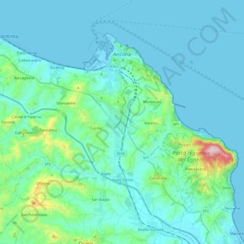 Топографическая карта Ancona, высота, рельеф
