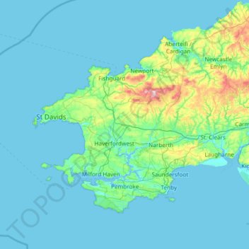 Топографическая карта Pembrokeshire, высота, рельеф
